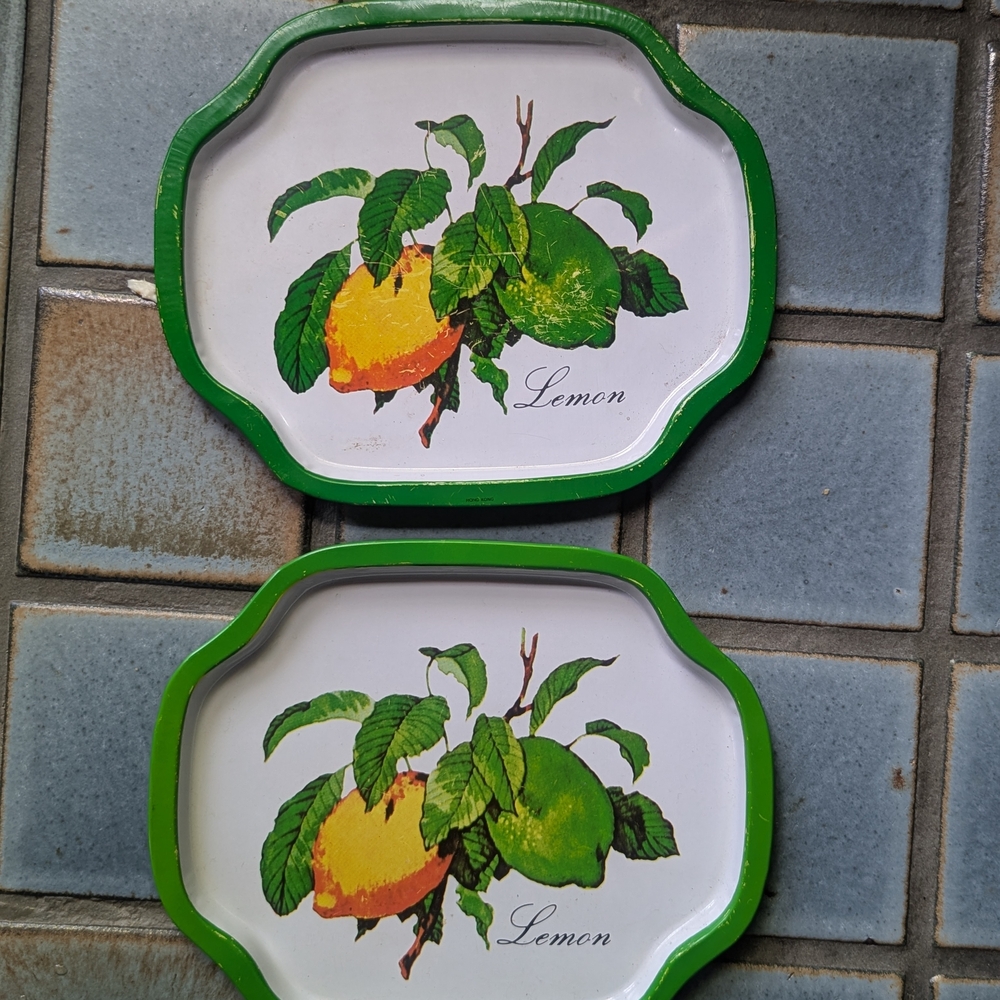 Vintage Lemon Trays with Green Trim